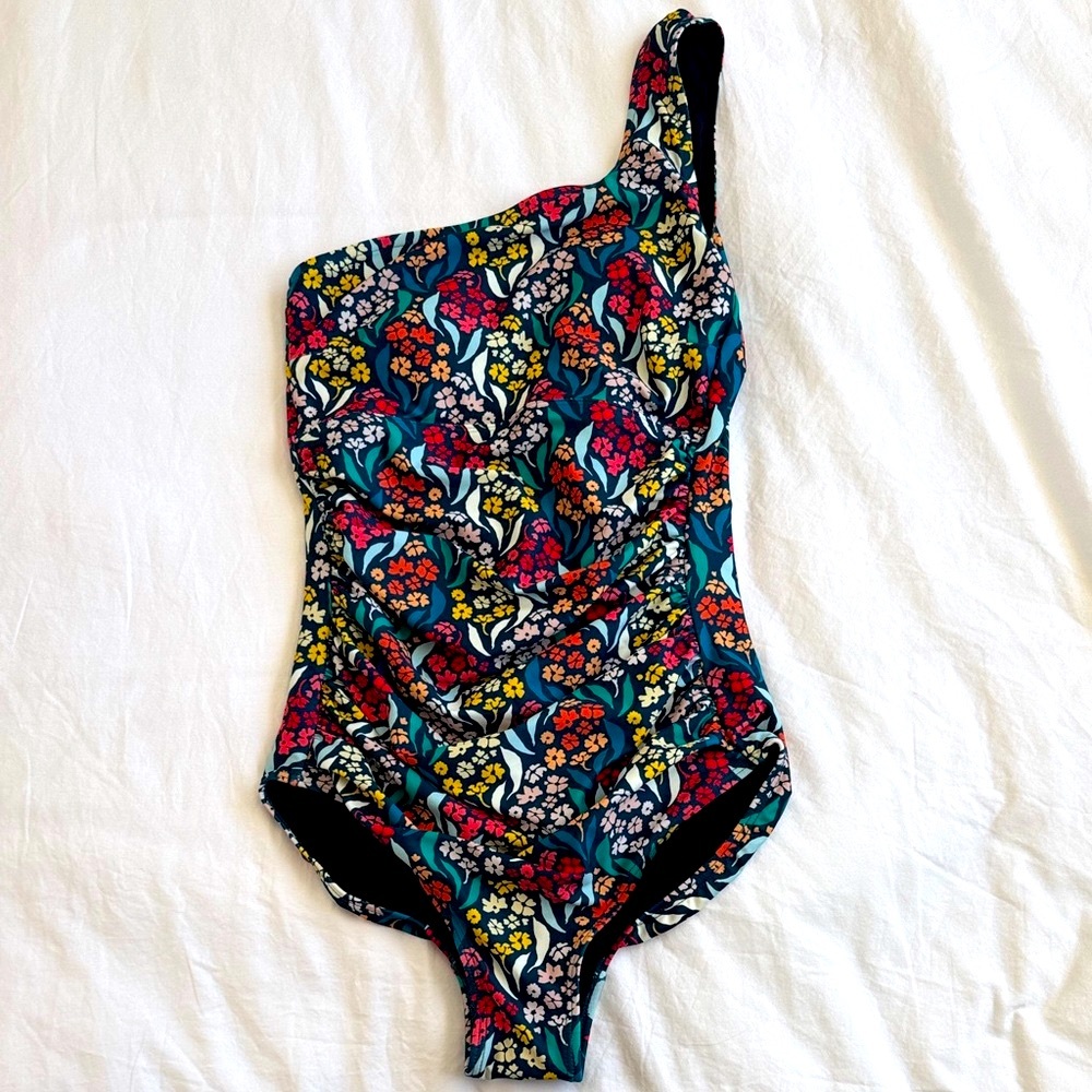 Albion One-Shouldered Icon Ruched one piece, Costa Flora NWOT